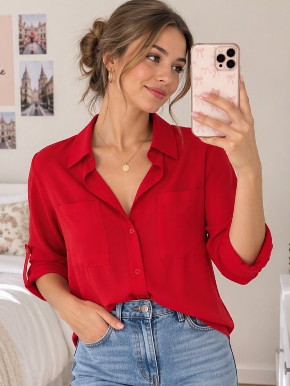 💕 APT 9 Red Button-Down Blouse ✨